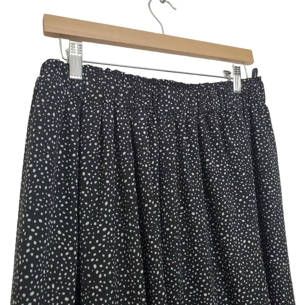 Polka-dot LARGE High-Rise Flowy Midi Ankle Skirt with Elastic Waist